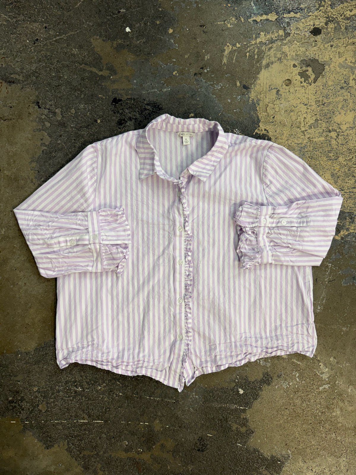 Cato XL Striped Ruffle Top