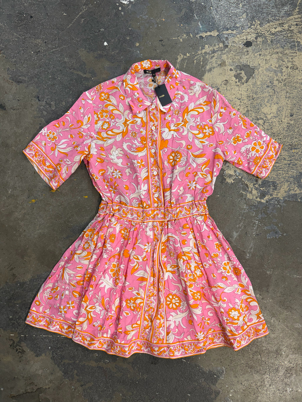 Maje Size 40 NWT Orange Flower Mini Dress
